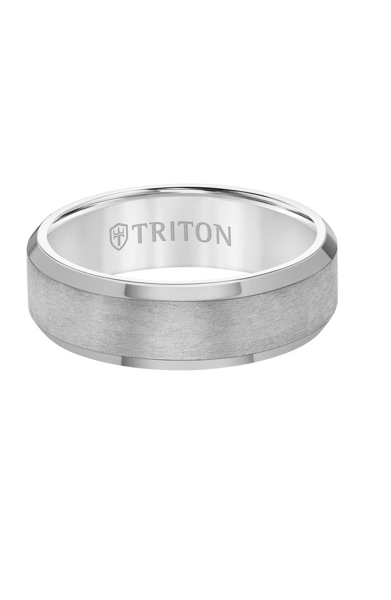 Triton 7MM Tantalum Ring with Vertical Satin Finish and Bevel Edge, Alternate, color, Metallic Silver