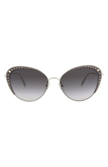Alexander Mcqueen Mcqueen 59mm Studded Cat Eye Sunglasses In Silver Silver Grey