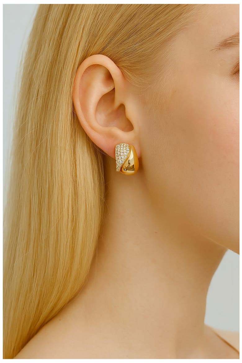 18K Gold Clad Pavé CZ Half Hoop Earrings, Alternate, color, CUBIC ZIRCONIA