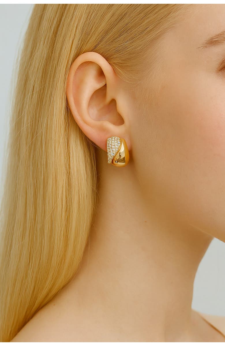 RIVKA FRIEDMAN 18K Gold Clad Pavé CZ Half Hoop Earrings, Alternate, color, Cubic Zirconia