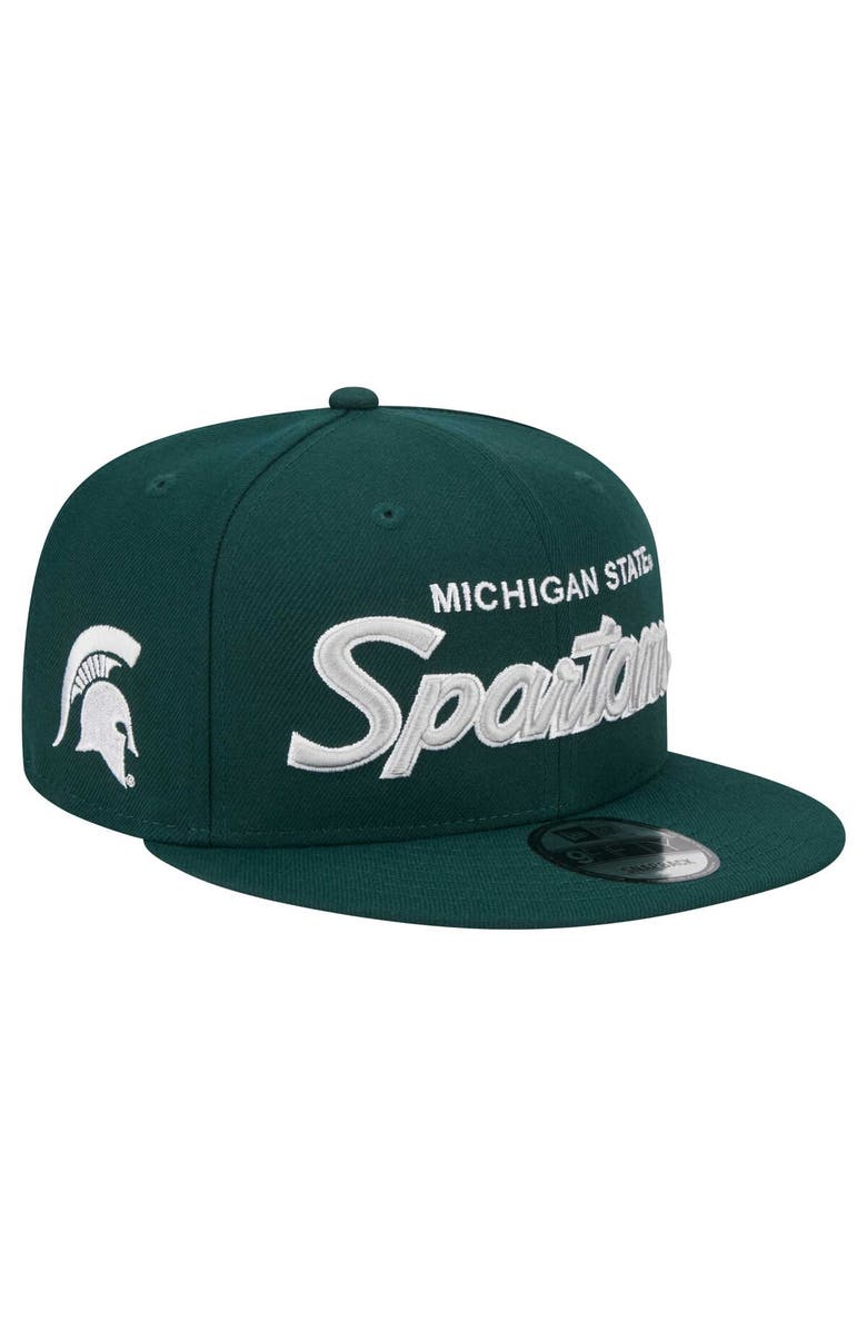 New Era Men's New Era Green Michigan State Spartans Team Script 9FIFTY Snapback Hat, Main, color,