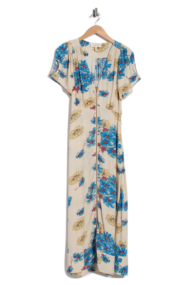 The Laurel Floral V-Neck Zip Front Dress, Alternate, color, SUNGOLD FLORAL