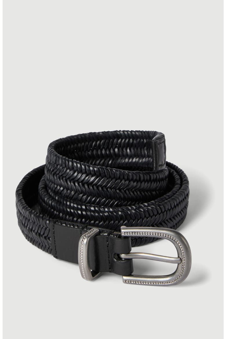 Stretch braided leather belt, Alternate, color, Black