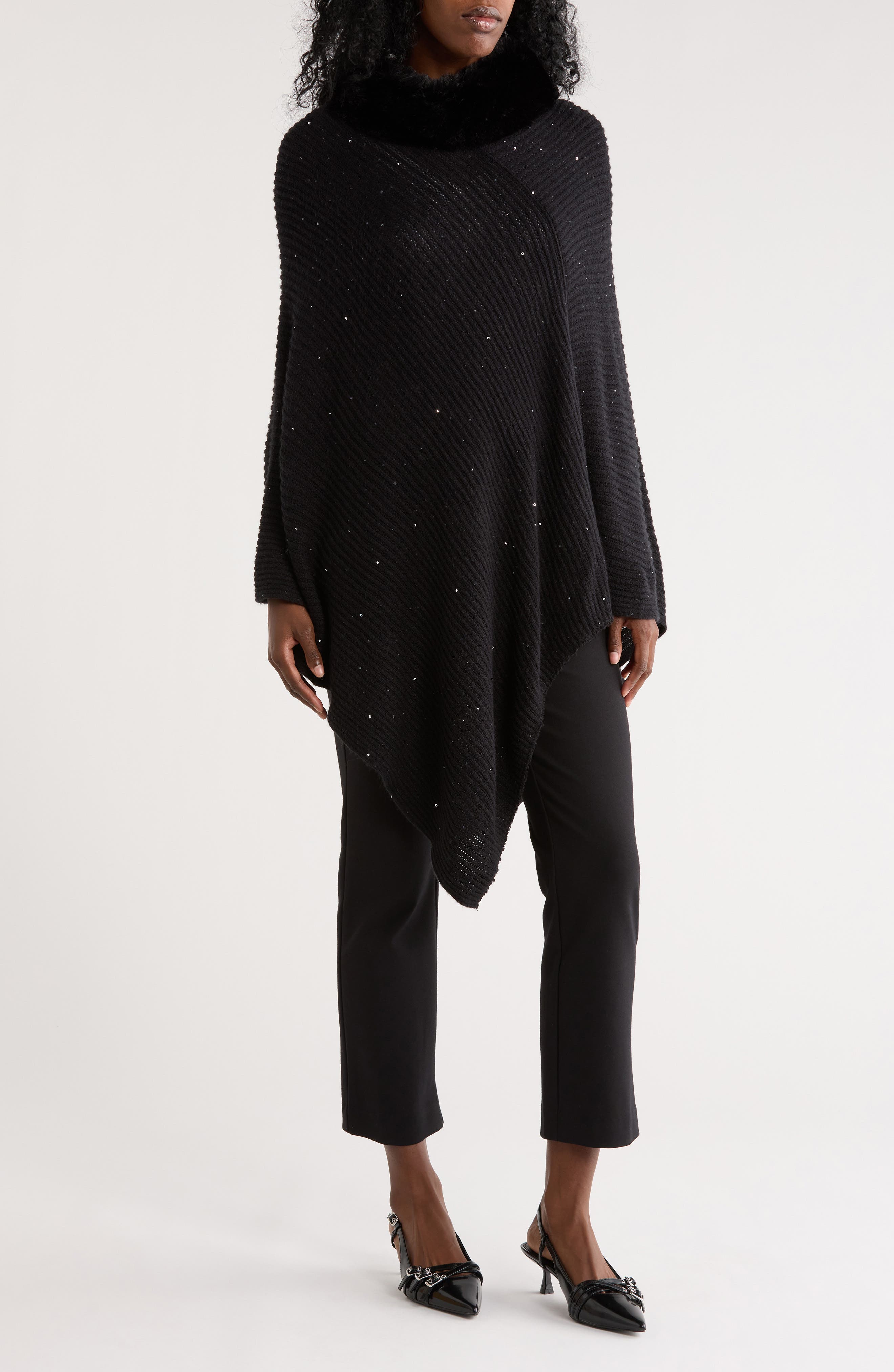 Vince Camuto Faux Fur Trim Poncho