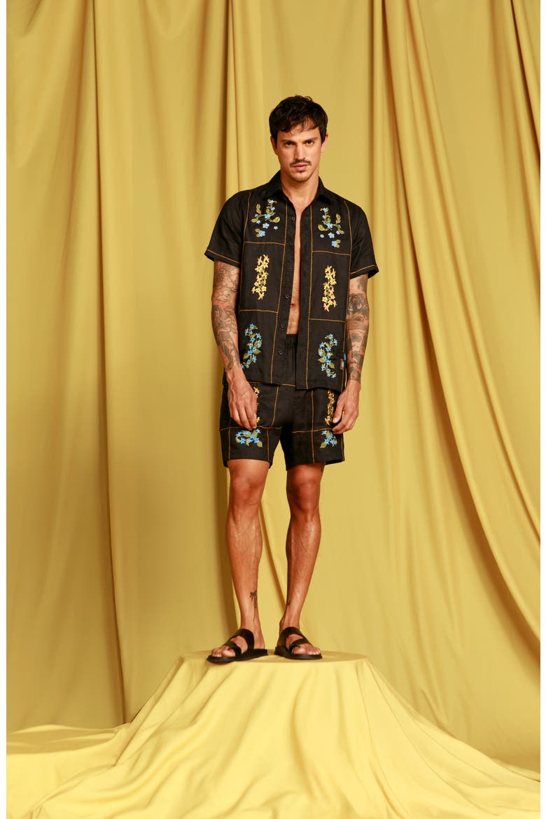 Jack Linen Camp Shirt, Alternate, color, BLACK MULTI