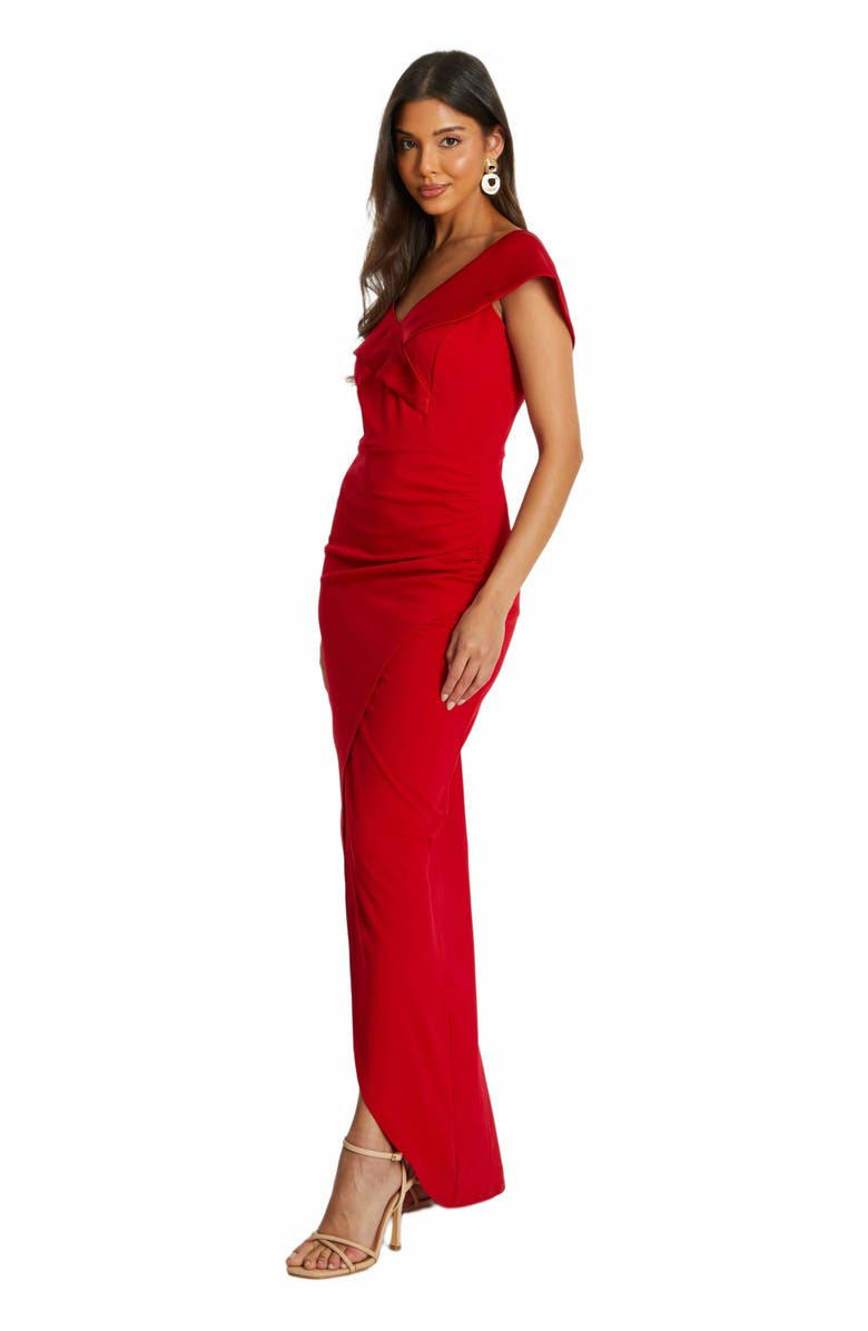 QUIZ Scuba Crepe/Satin Bardot Wrap Maxi Dress, Alternate, color, 