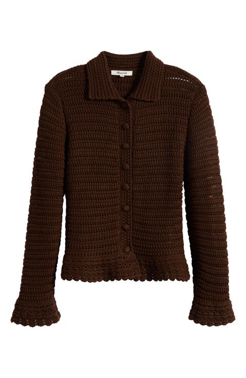 Pointelle Knit Peplum Cotton Cardigan