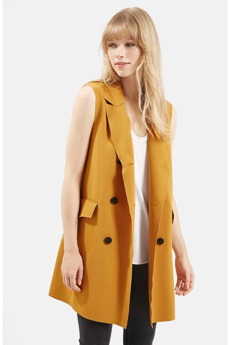 Sleeveless Double Breasted Jacket, Alternate, color, MUSTARD