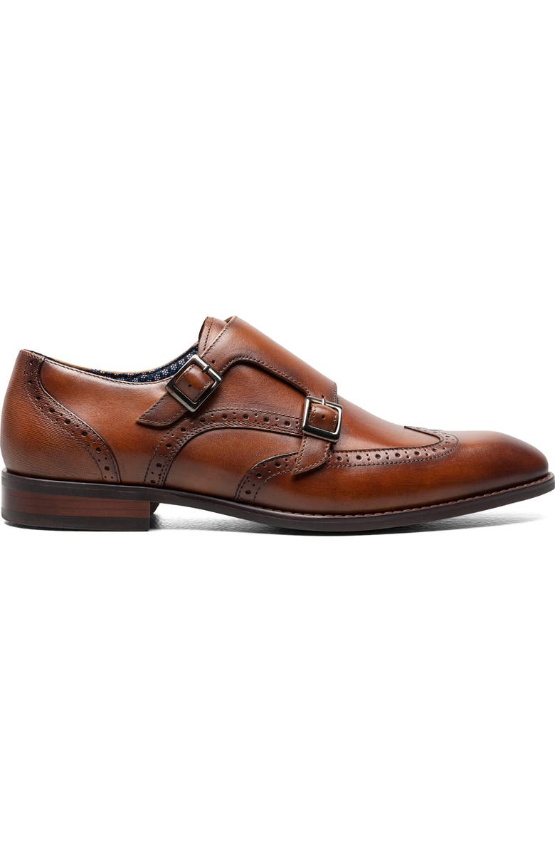 Stacy Adams Karson Wingtip Double Monk Strap Shoe, Alternate, color, Cognac