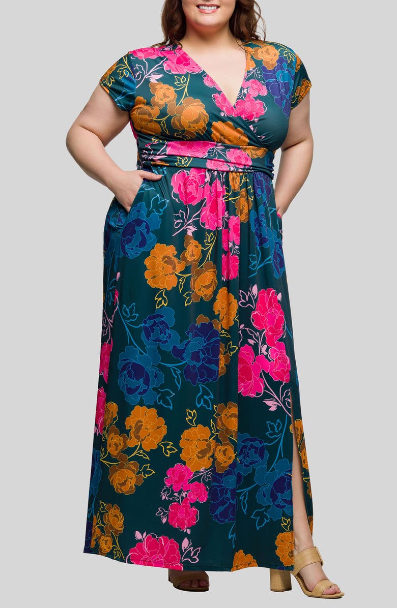 24seven Comfort Apparel Floral Knit Maxi Dress, Alternate, color, Green Multi
