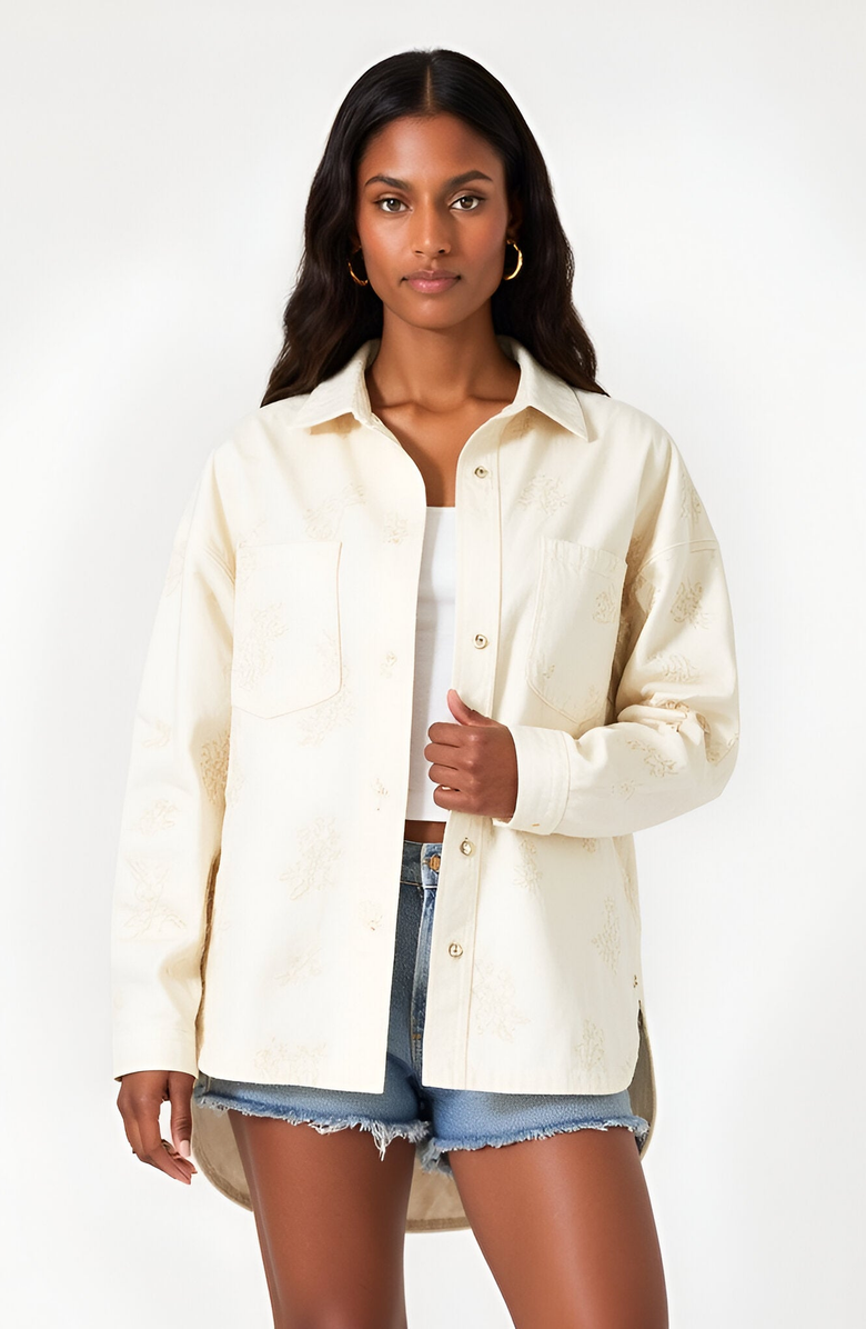 Modenaire Embroidered Cotton Shirt Jacket with Chest Pocket, Main, color, 