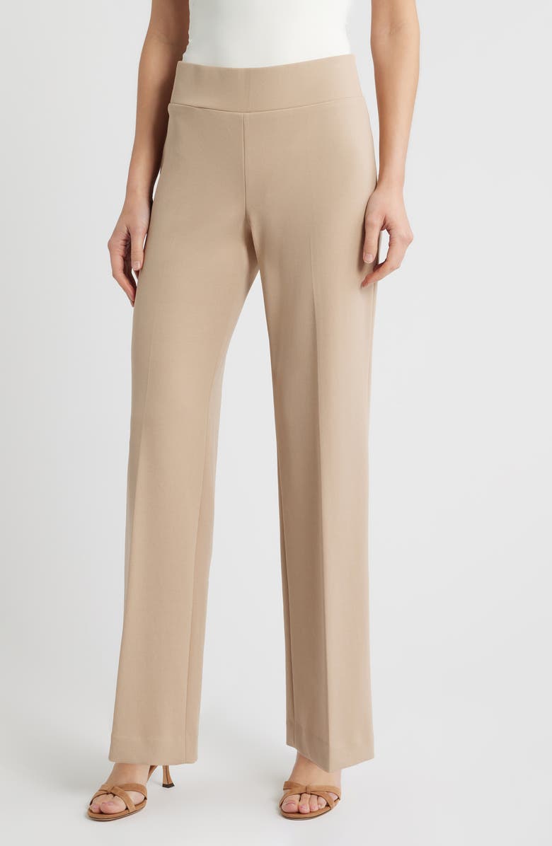 Anne Klein High Waist Pull On Wide Leg Pants, Main, color, Latte
