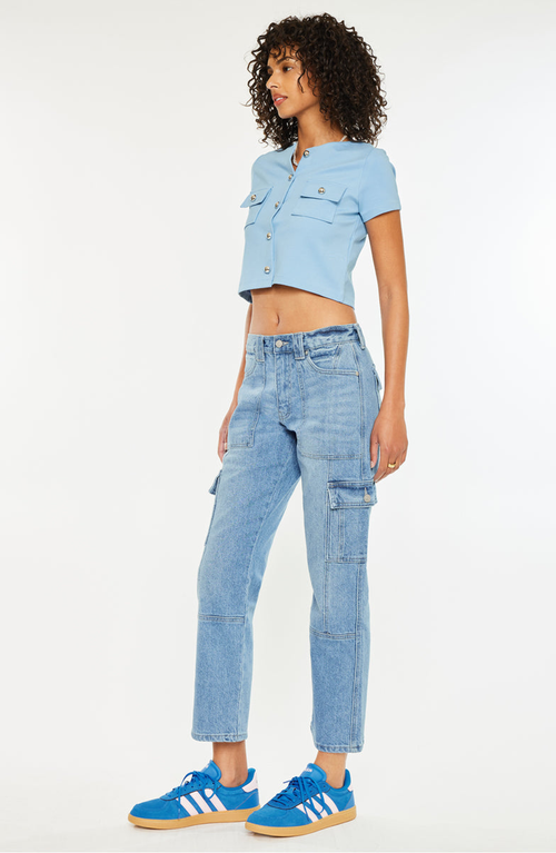 Kancan Aaliyah High Rise Slim Straight Leg Cargo Jeans In Blue