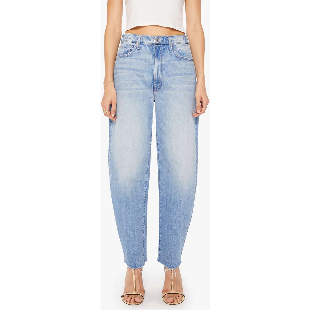 Mother The Fan Girl Hover Fray Hem Barrel Jeans In Blue