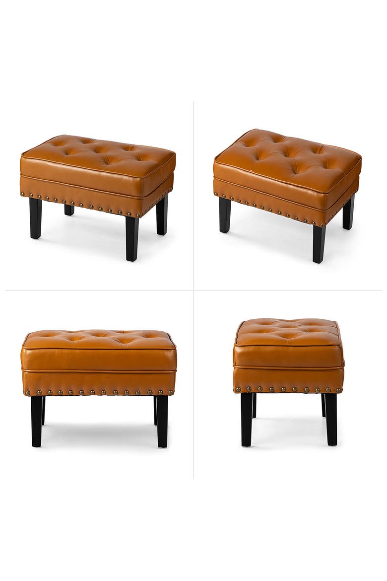 Modern Faux Leather Button-tufted Accent Stool, Alternate, color, Yellow