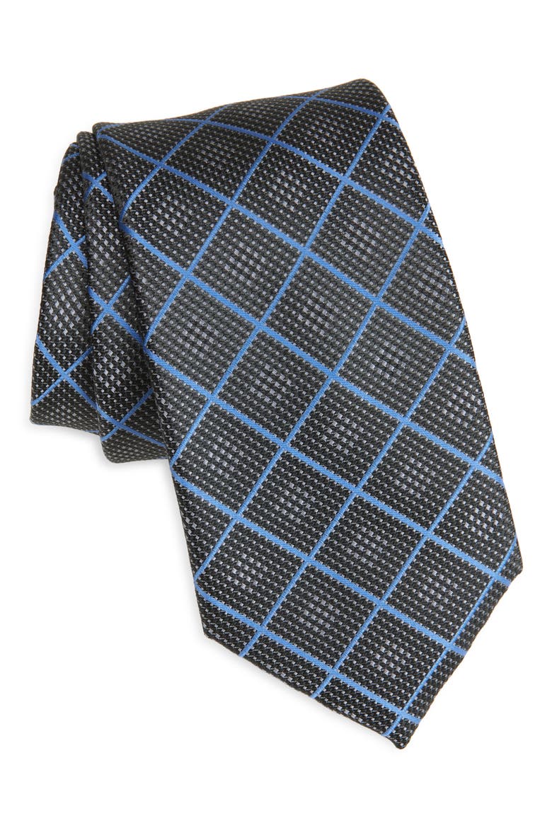 Baine Grid Print Tie, Main, color, BLACK