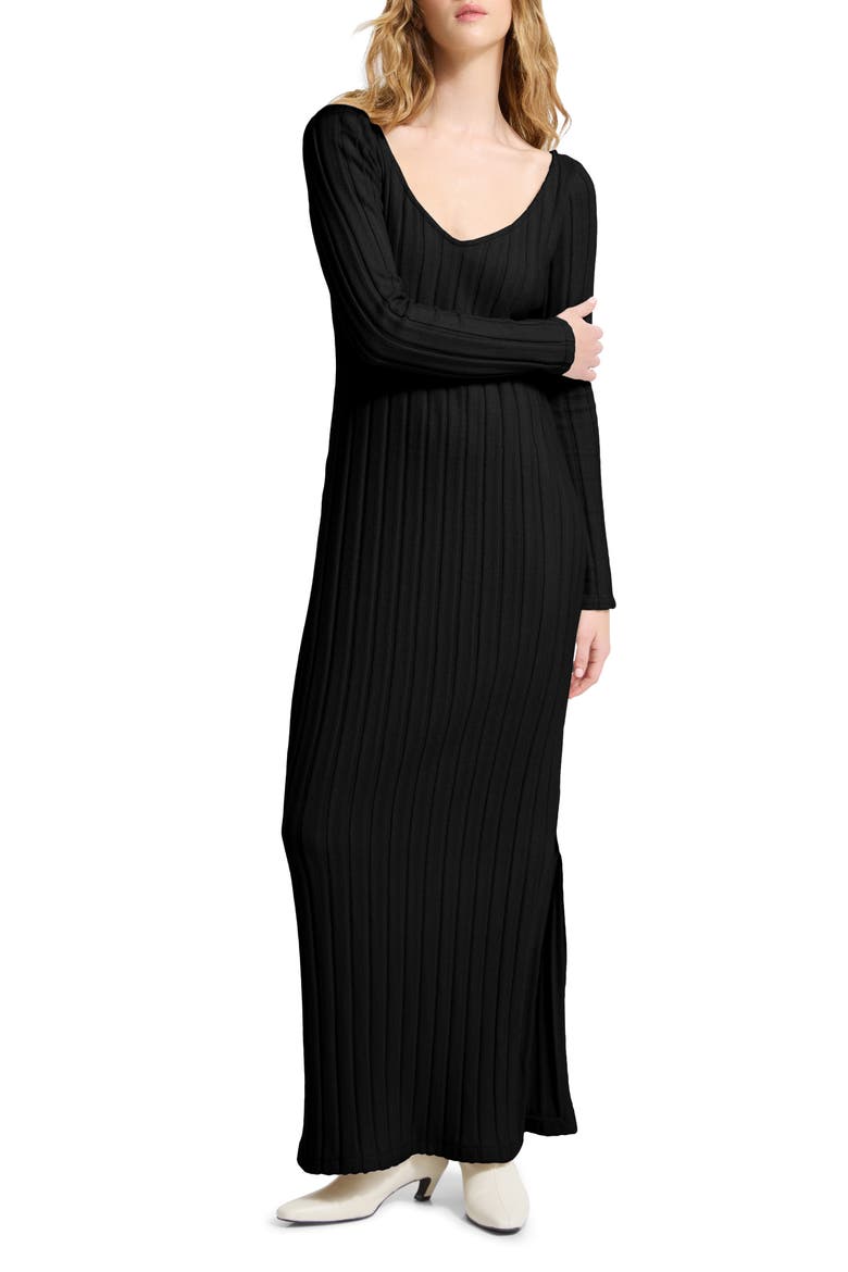 Penelope Long Sleeve Rib Maxi Sweater Dress, Main, color, BLACK
