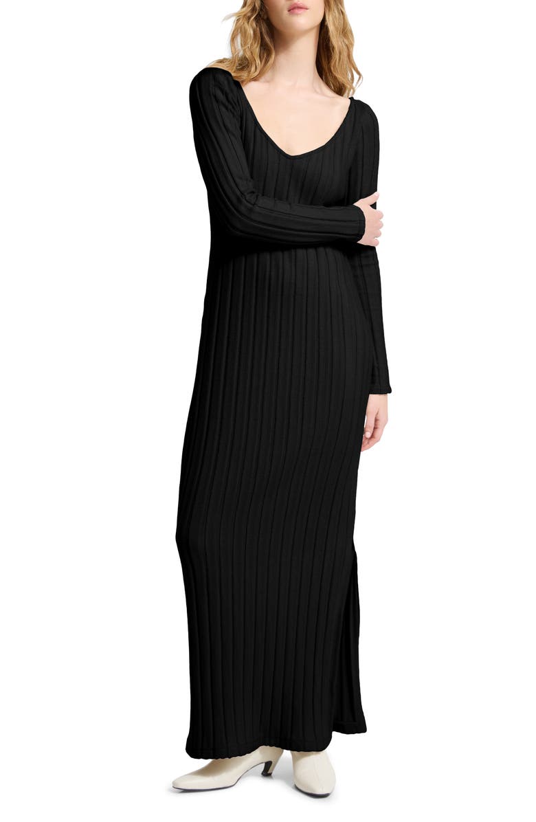 Marcella Penelope Long Sleeve Rib Maxi Sweater Dress, Main, color, Black