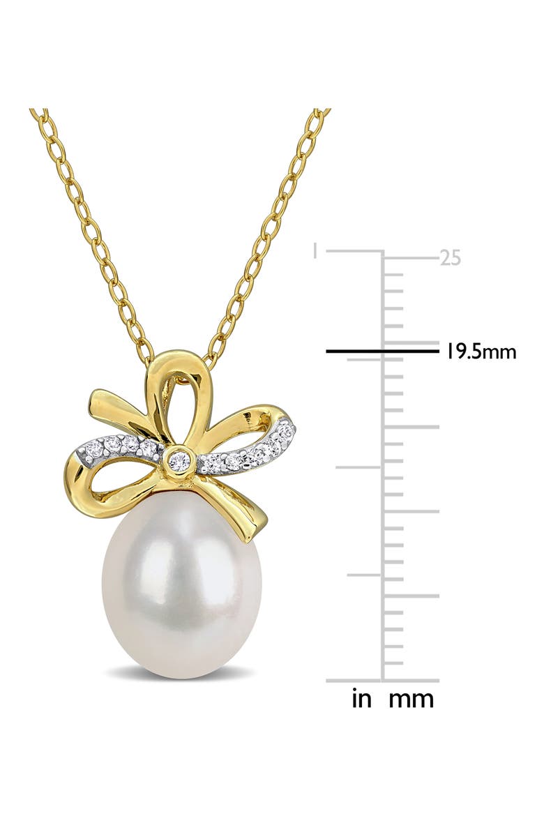 9-10mm Cultured Freshwater Pearl & White Sapphire Pendant Necklace - 0.1ct., Alternate, color, WHITE