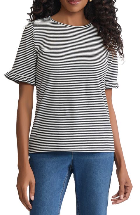 Ruffle Elbow Sleeve T-Shirt (Regular & Petite)