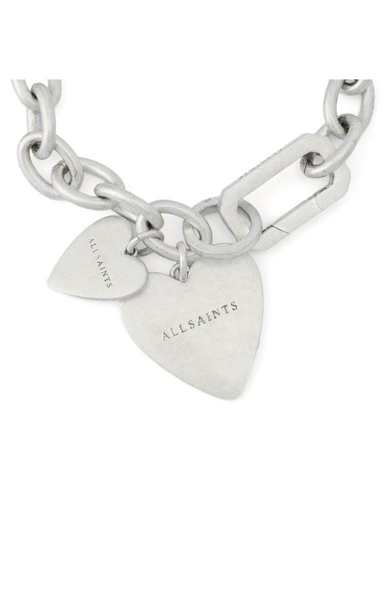 AllSaints Double Heart Chain Link Bracelet, Alternate, color, Warm Silver