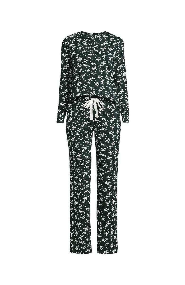 Lands' End Knit 2 Piece Pajama Set - Long Sleeve Top and Pants, Alternate, color, Forest/Ivory Ditsy Floral