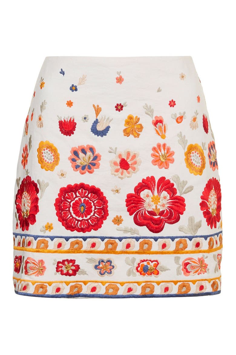 'Troubadour' Embroidered Miniskirt, Alternate, color, CREAM