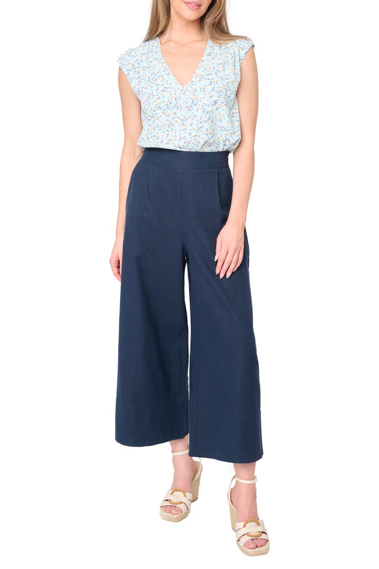 Crop Wide Leg Linen Blend Pants, Alternate, color, DARK NAVY