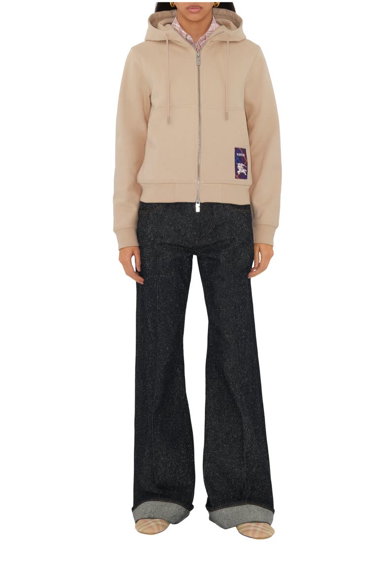 Check Label Cotton Zip Hoodie, Main, color, Teacup pink