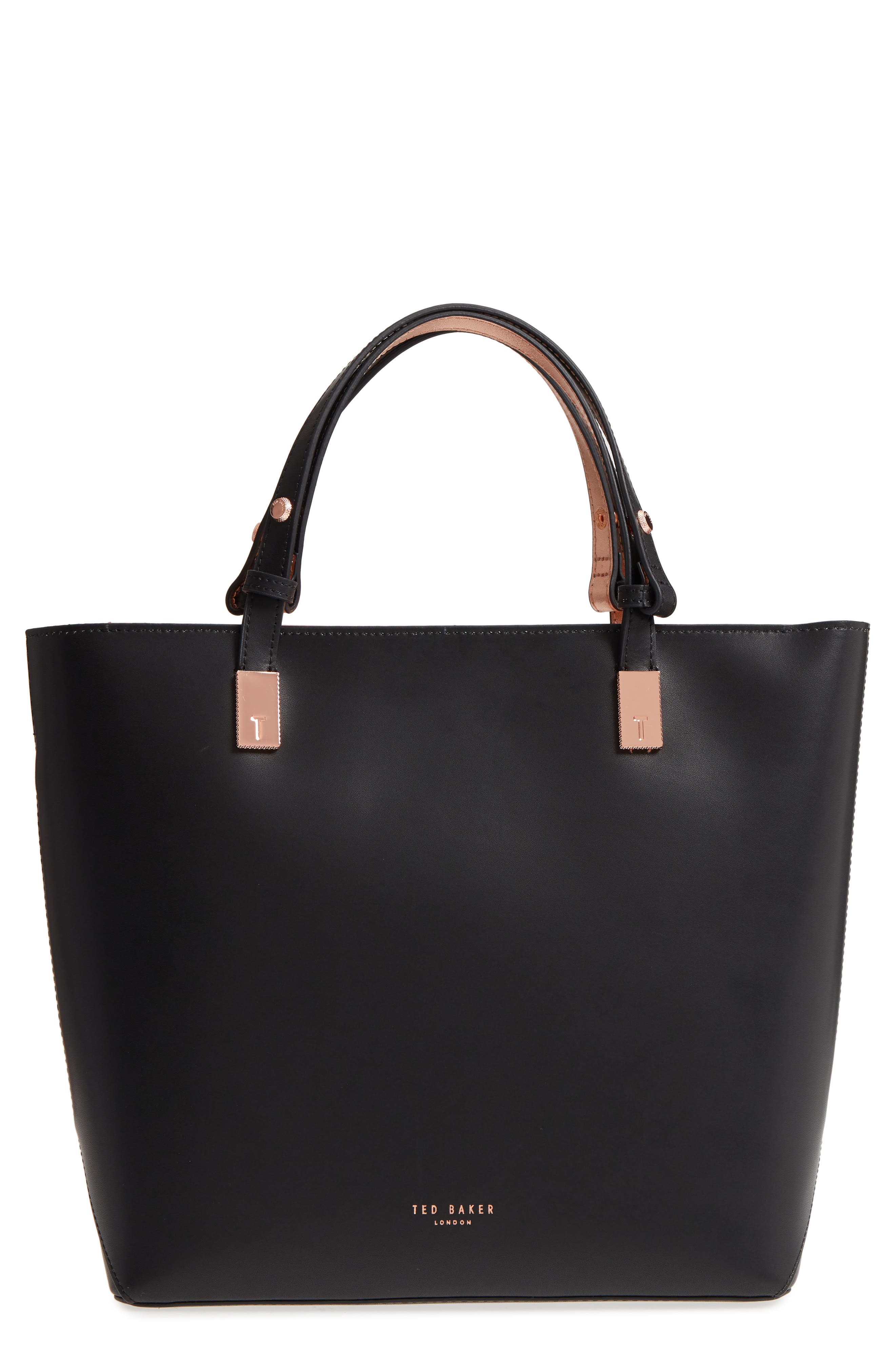 Adjustable Handle Leather Tote, Main, color, BLACK