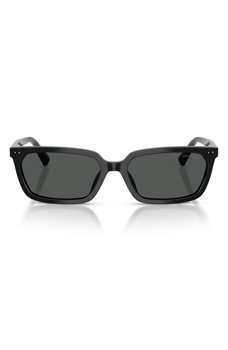 Jimmy Choo 55mm Rectangular Sunglasses, Main, color, Black / Dark Grey
