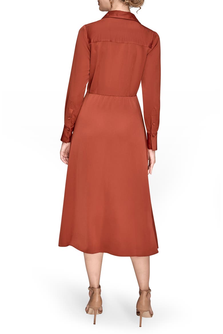 Long Sleeve Satin Midi Shirtdress, Alternate, color, CINNABAR