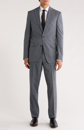 No Ordinary Joe By Ted Baker Jake Grey Gingham Wool Suit In Gray