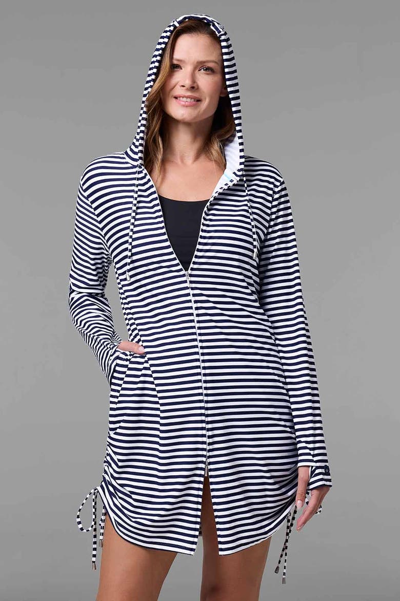 Wailea Swim Cover-Up, UPF 50+ Sun Protection, Alternate, color, White/Navy Stripe