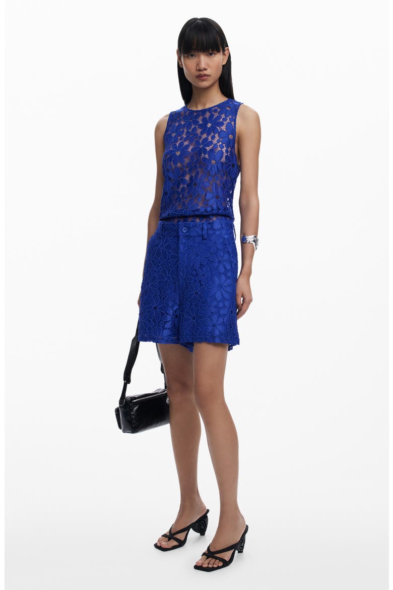 Floral Embroidered Sheer Top, Alternate, color, KLEIN BLUE