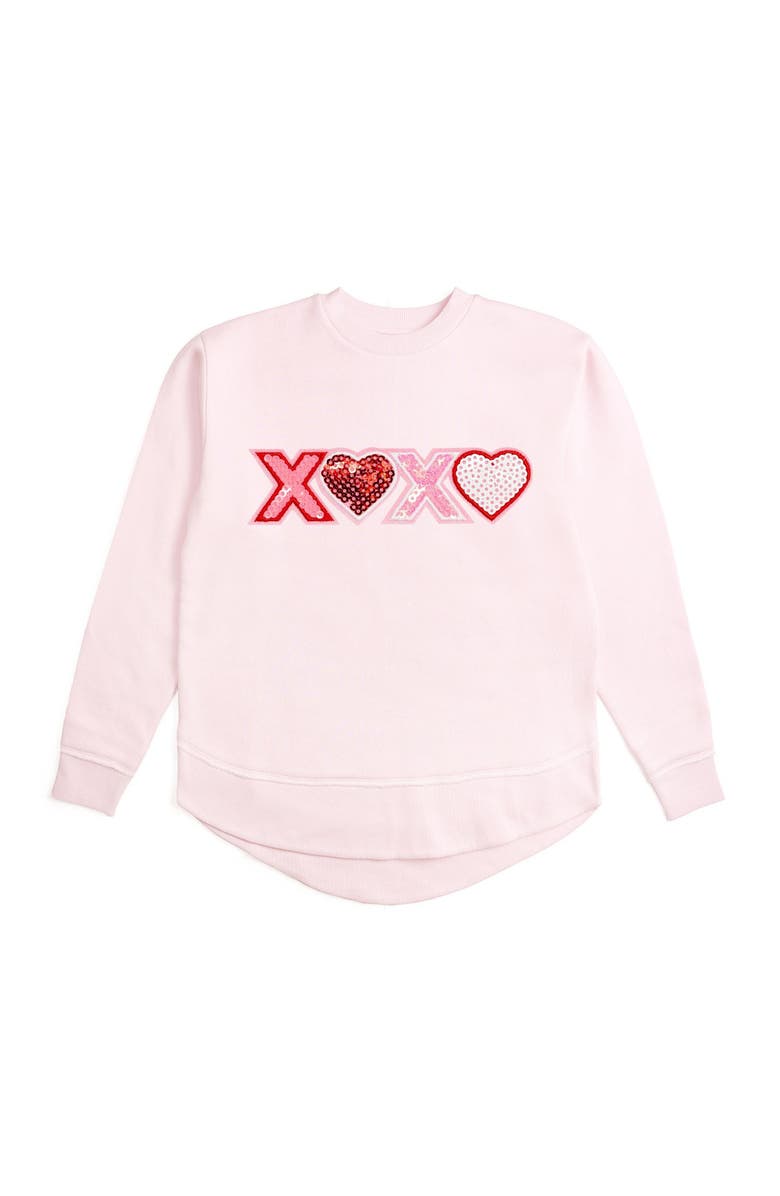 Sweet Wink Love Sequin Patch Valentine's Day Women's Sweatshirt, Main, color, Ballet Pink