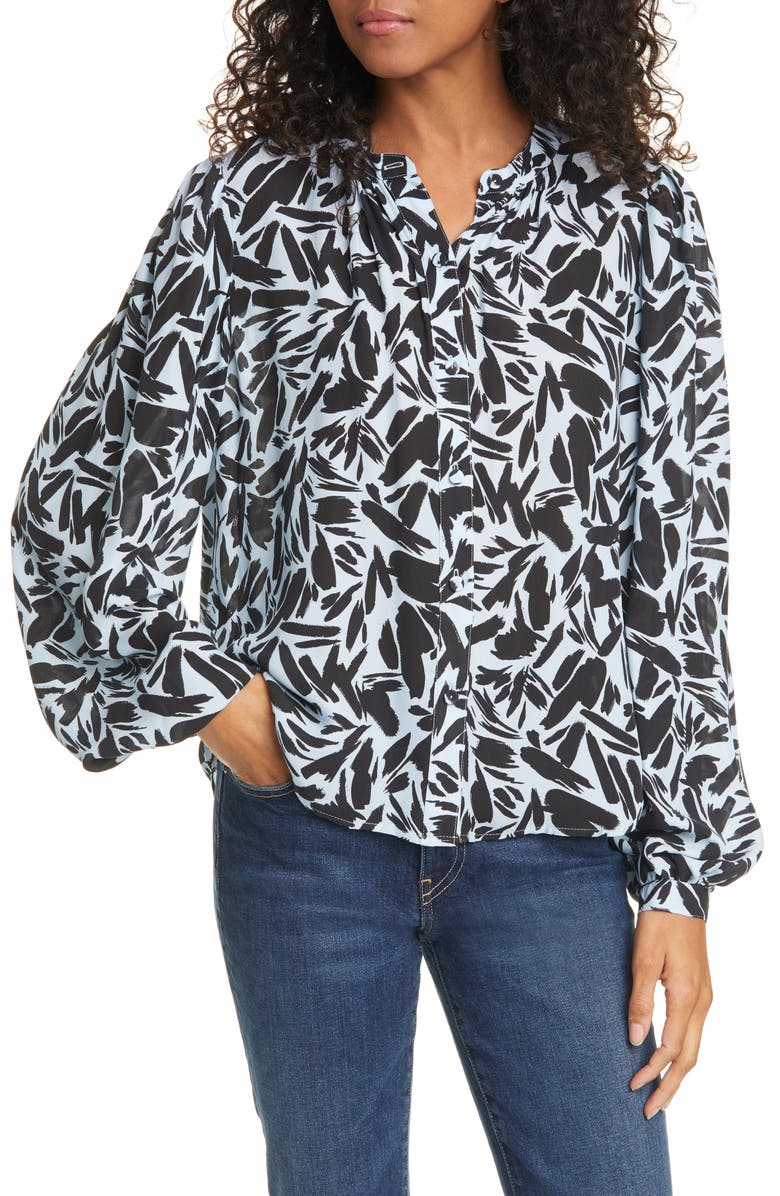 Veronica Beard Ashlynn Graphic Silk Blend Blouse, Main, color, 