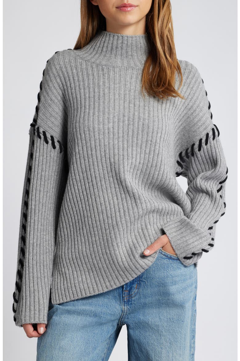 Liam Whipstitch Rib Turtleneck Sweater, Main, color, HEATHER GREY