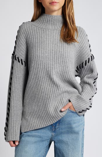 Rails Liam Laced Mock-neck Sweater In Heather Grey