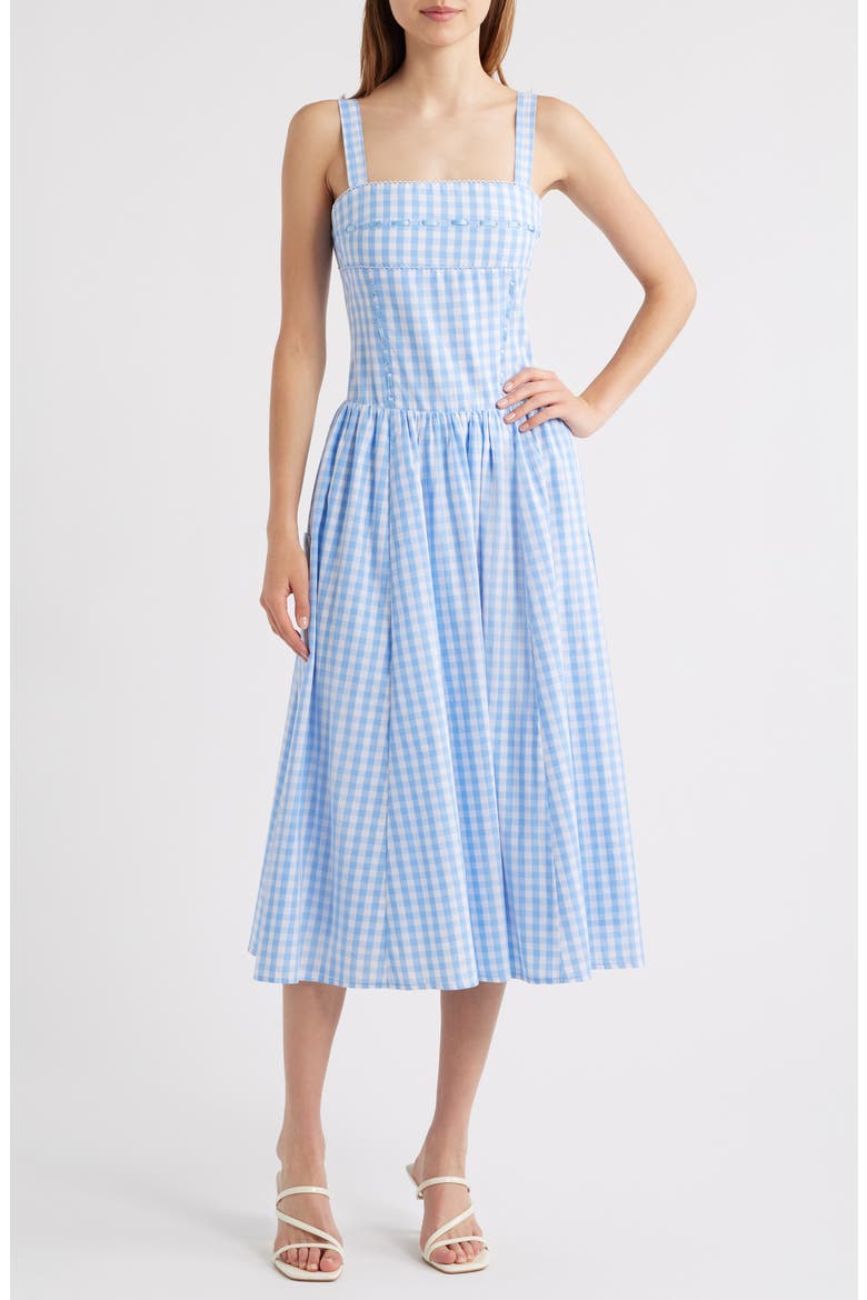 Cotton Gingham Dress, Main, color, LIGHT BLUE