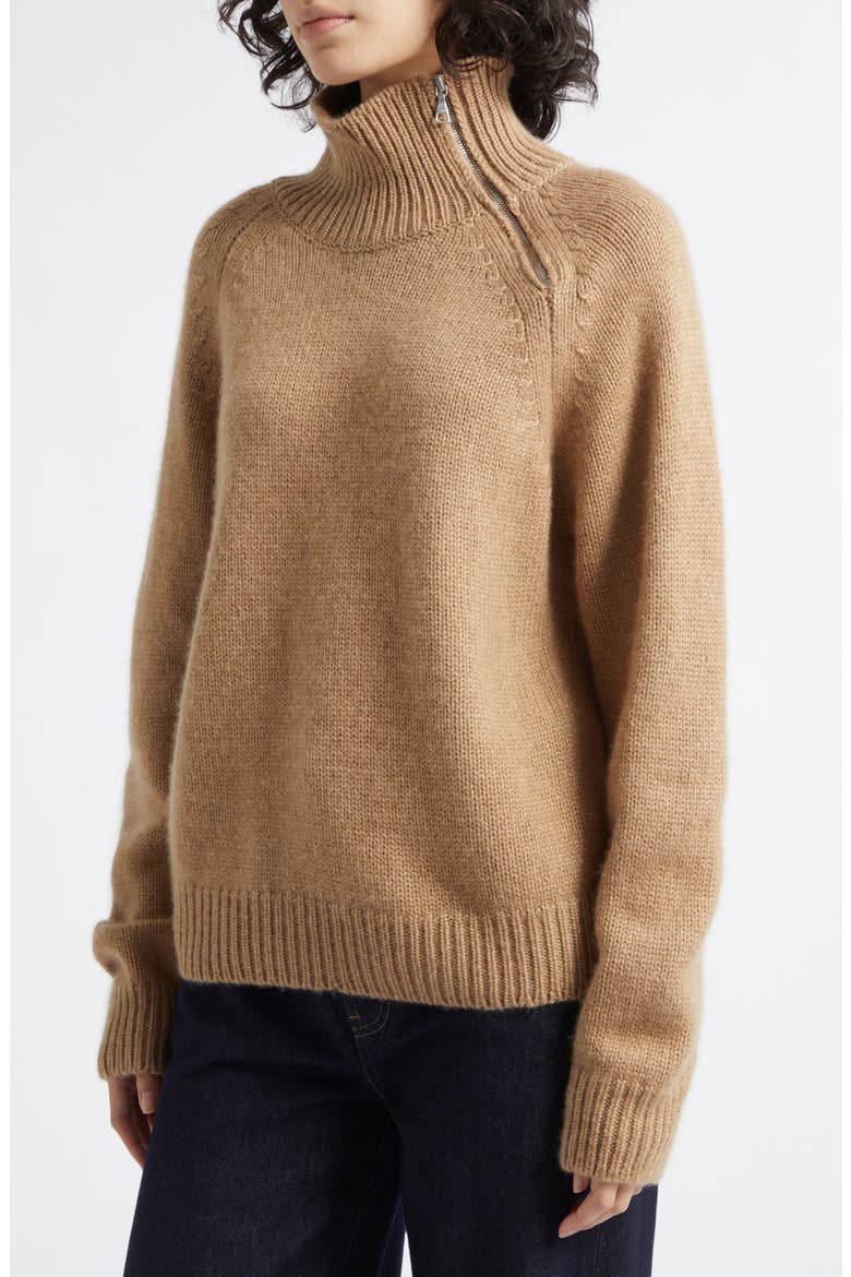 Millis Asymmetric Cashmere & Cotton Quarter Zip Sweater, Alternate, color, PALETTE CAMEL
