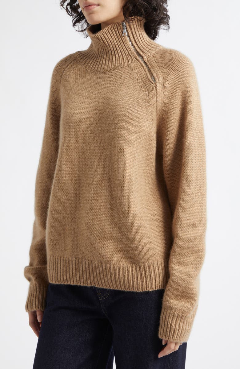 Johnstons of Elgin Millis Asymmetric Cashmere & Cotton Quarter Zip Sweater, Alternate, color, Palette Camel