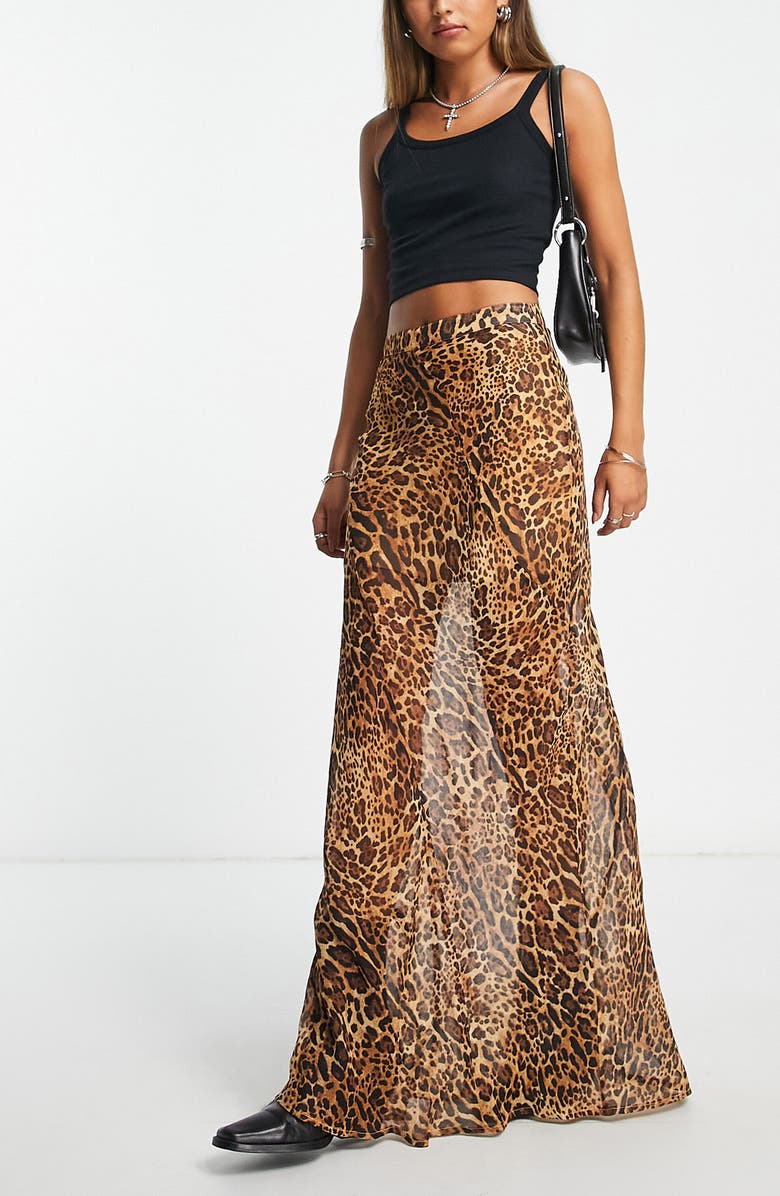 ASOS DESIGN Sheer Animal Print Maxi Skirt, Alternate, color, 