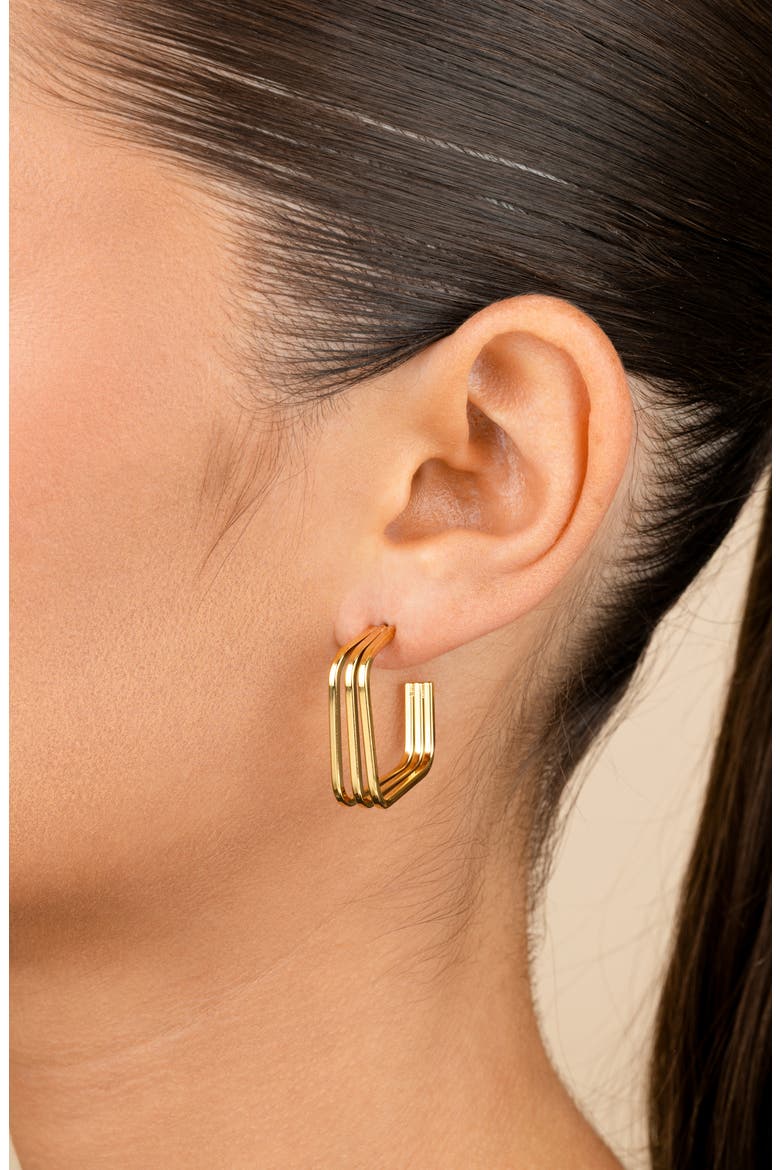 Davina Square Triple Hoop Earrings, Alternate, color, GOLD