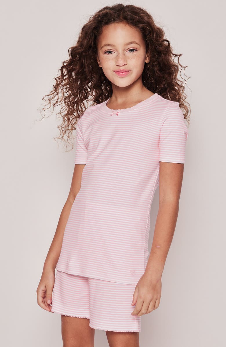 Petite Plume Kids' Stripe Fitted Two-Piece Pima Cotton Short Pajamas, Alternate, color, Pink Stripe