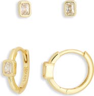 ARGENTO VIVO Set of 2 Baguette Cubic Zirconia Stud & Huggie Hoop Earrings