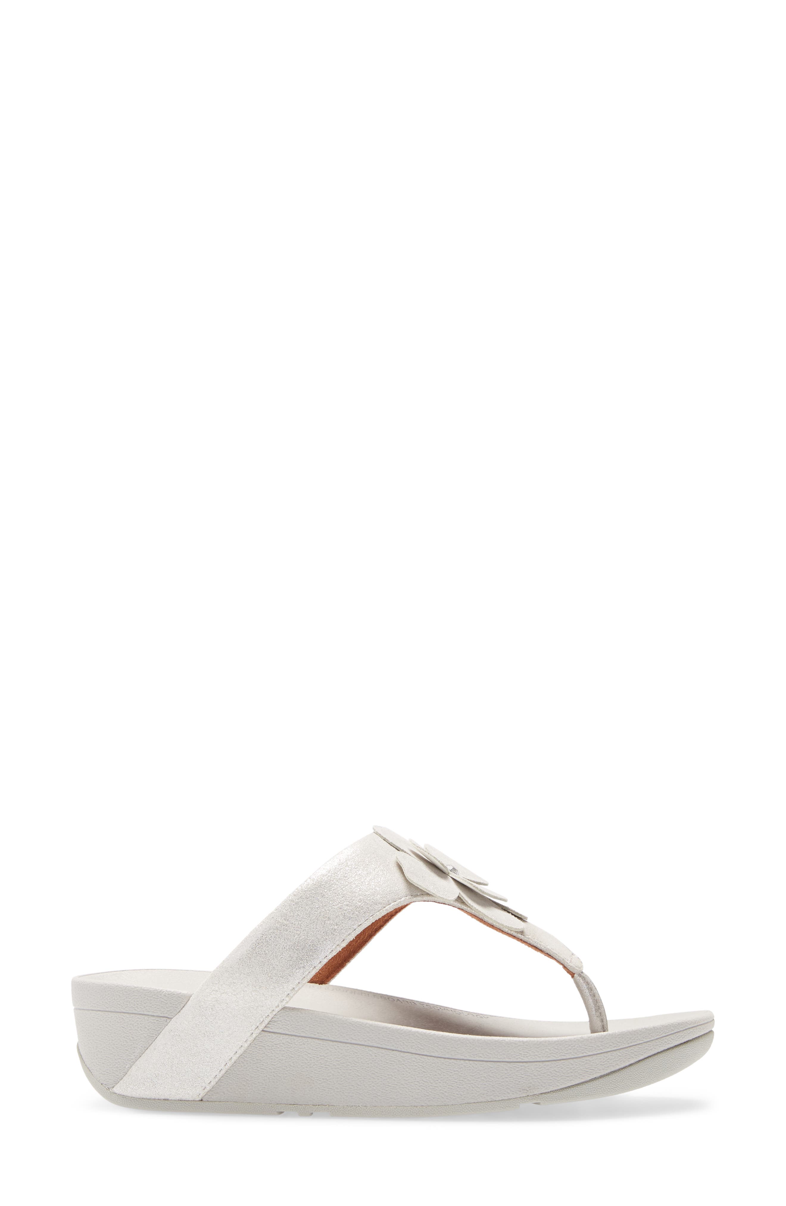 Lottie Crystal Flower Wedge Flip Flop, Alternate, color, SILVER LEATHER