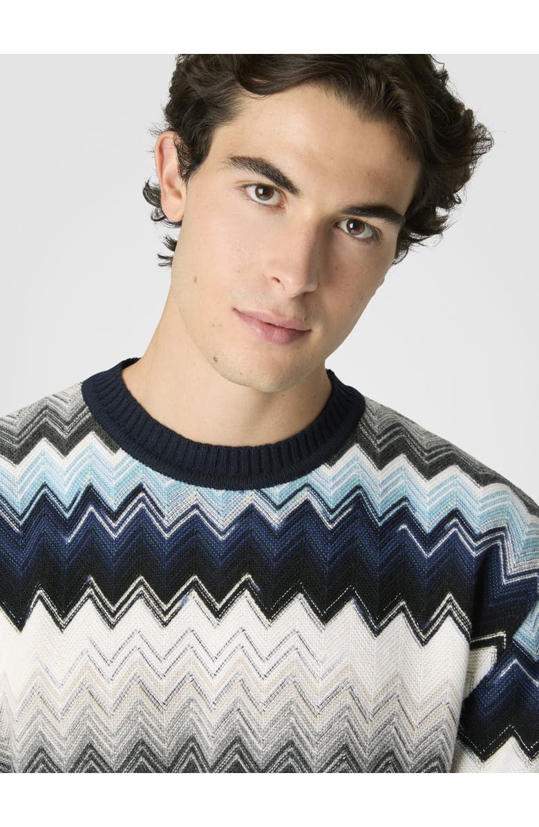 Missoni Crew Neck Sweater With Flame Zigzag Pattern, Alternate, color, Black & Blue