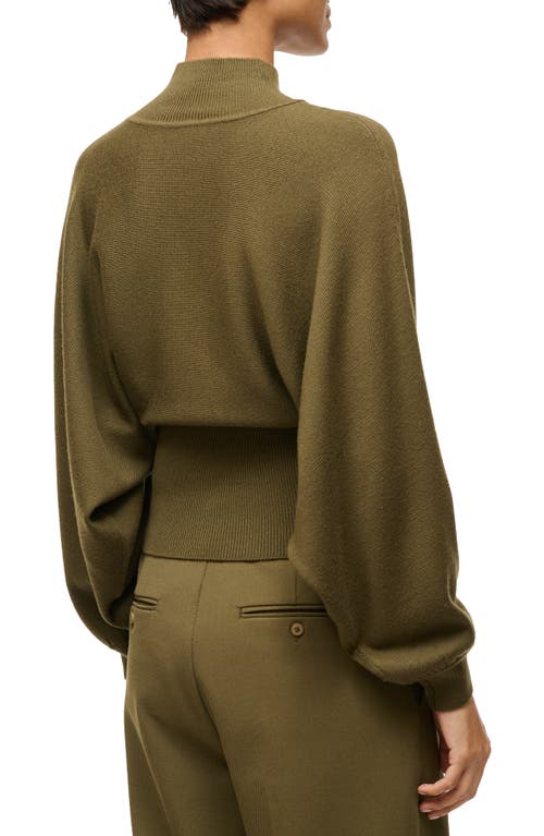 Staud Bishop Sleeve Wool Mock Neck Sweater In Sergeant Green