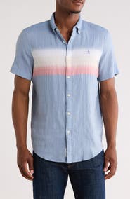 Original Penguin Chest Stripe Short Sleeve Crinkle Button-Down Shirt